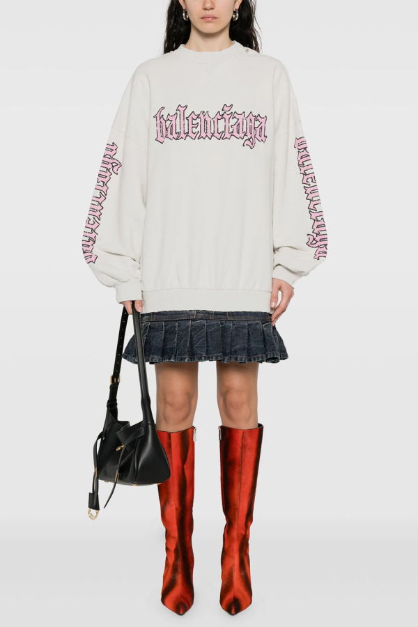 Balenciaga Blackletter Script Hybrid Dress - Dirty White