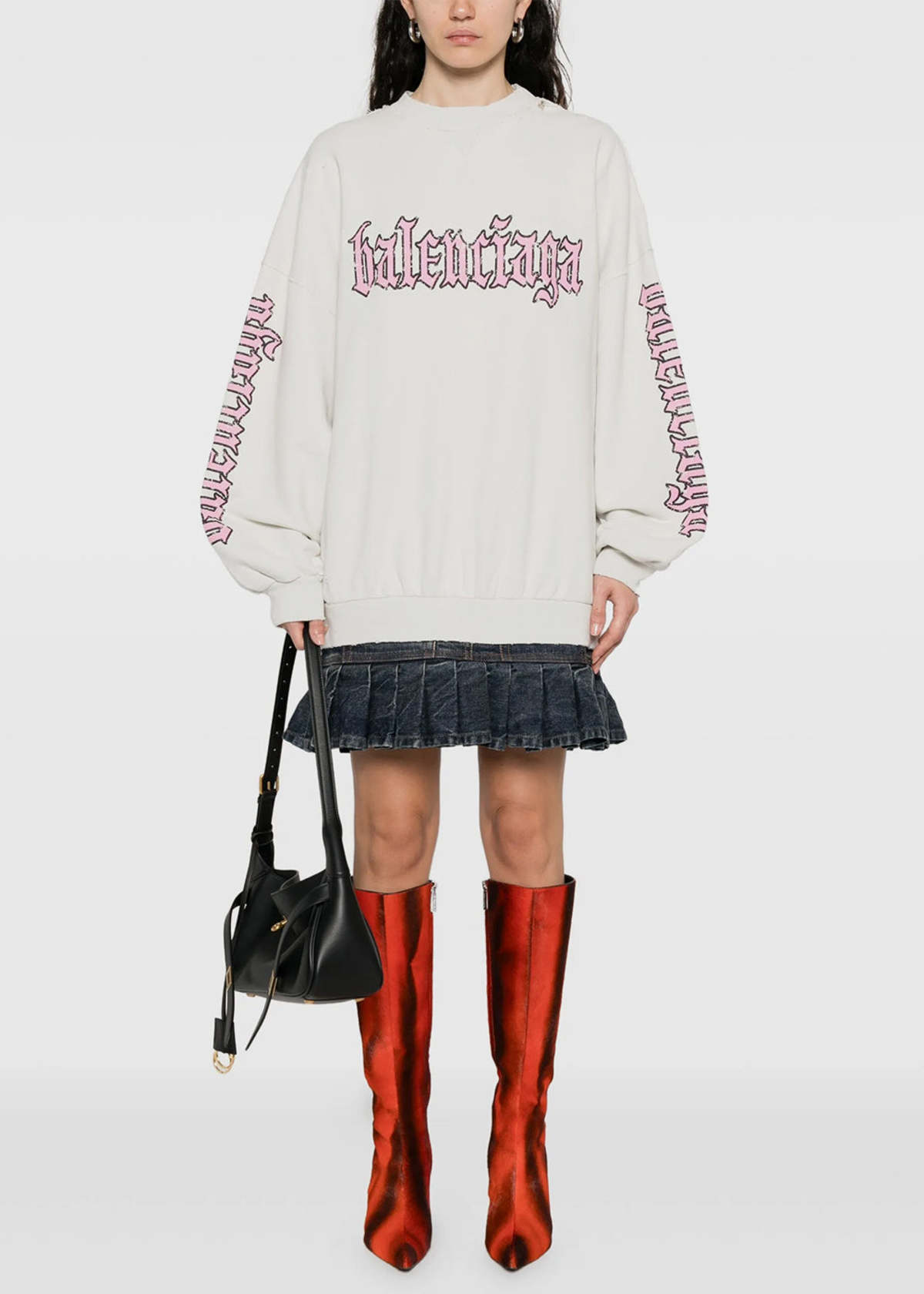 Balenciaga Blackletter Script Hybrid Dress - Dirty White - Image 2 of 4
