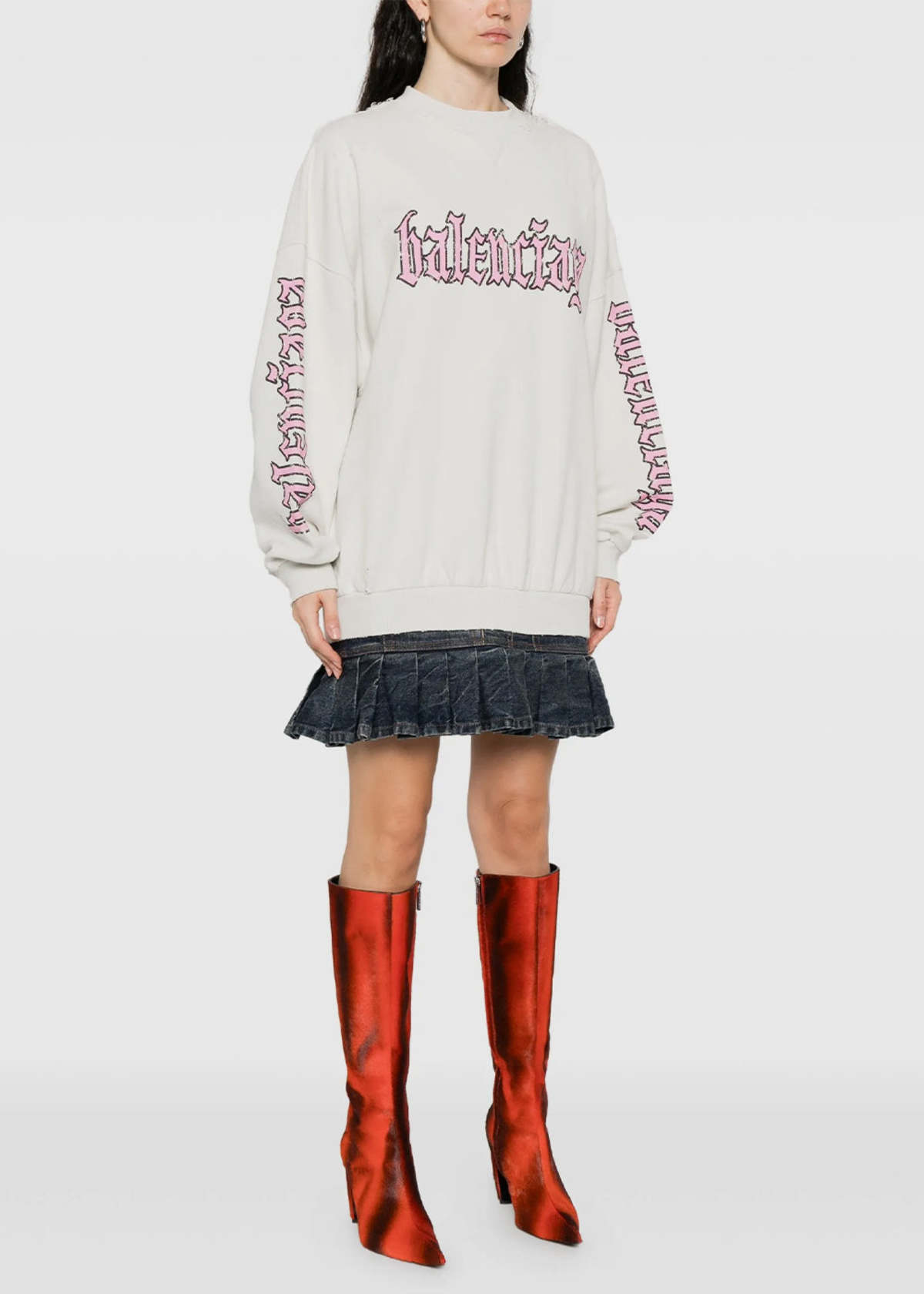 Balenciaga Blackletter Script Hybrid Dress - Dirty White - Image 3 of 4