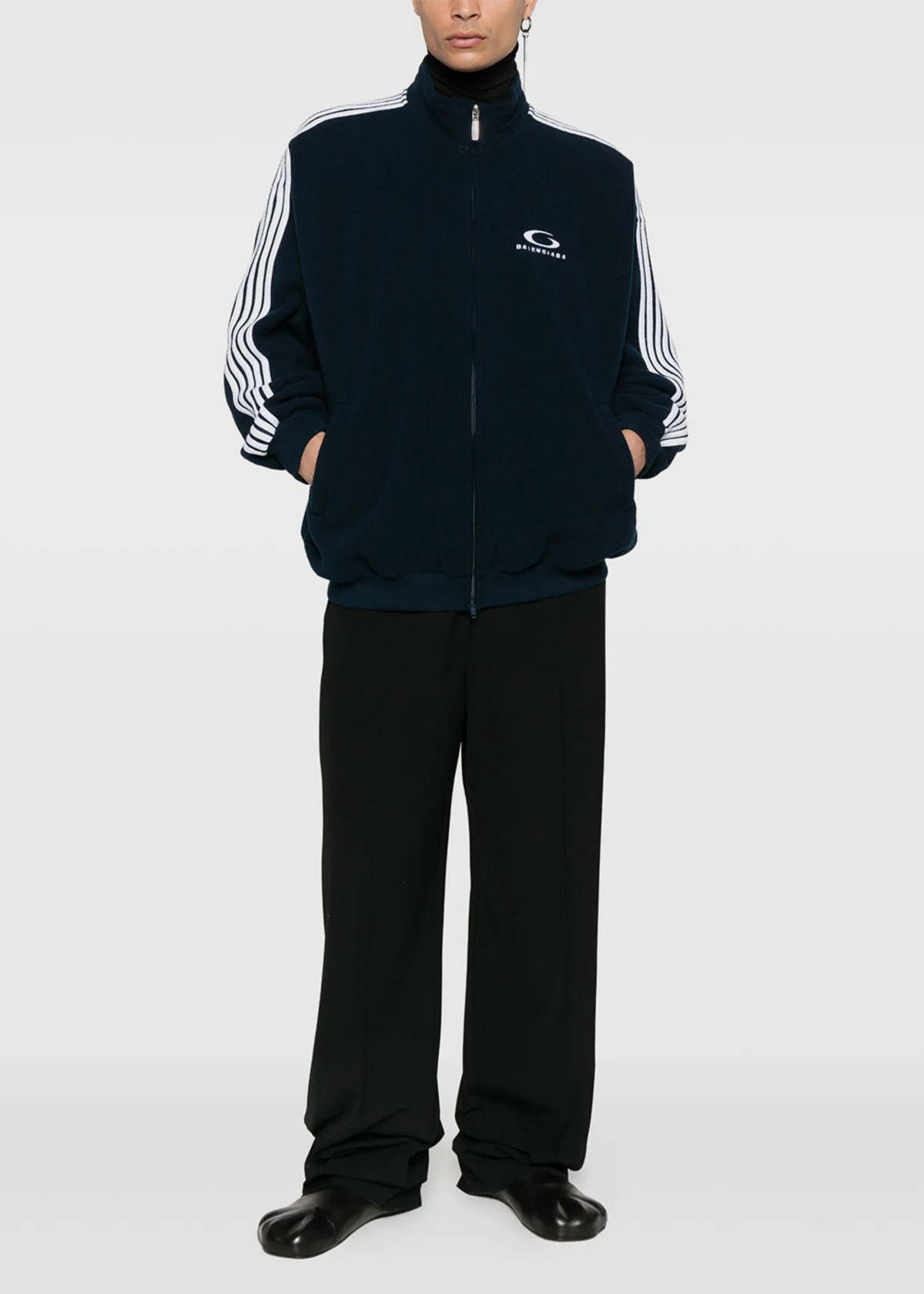 Balenciaga Loop Sports Icon Zip Up Jacket - Navy/White - Image 2 of 4