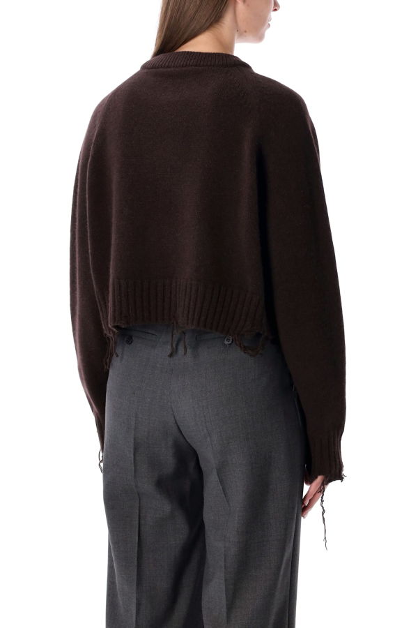 LOW CLASSIC Damaged Wool Blend Cropped Pullover Sweater - Brown