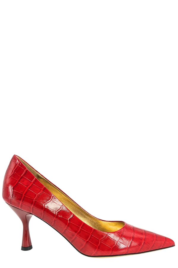 Madison Maison Annuccia Leather Moc Croc Hi Heel Pump - Red