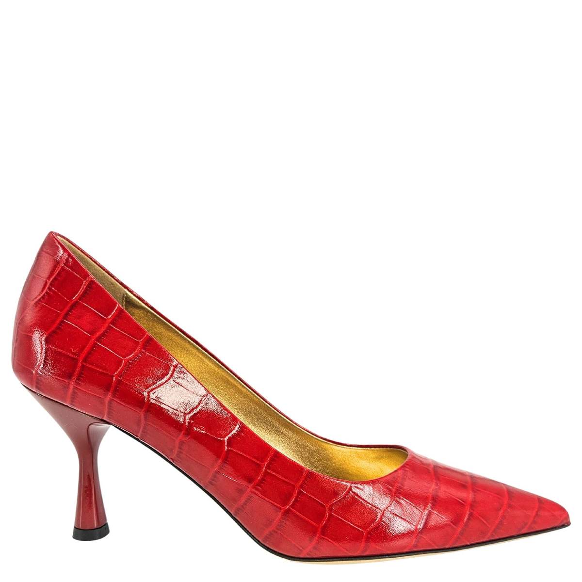 Madison Maison Annuccia Leather Moc Croc Hi Heel Pump - Red - Image 1 of 4