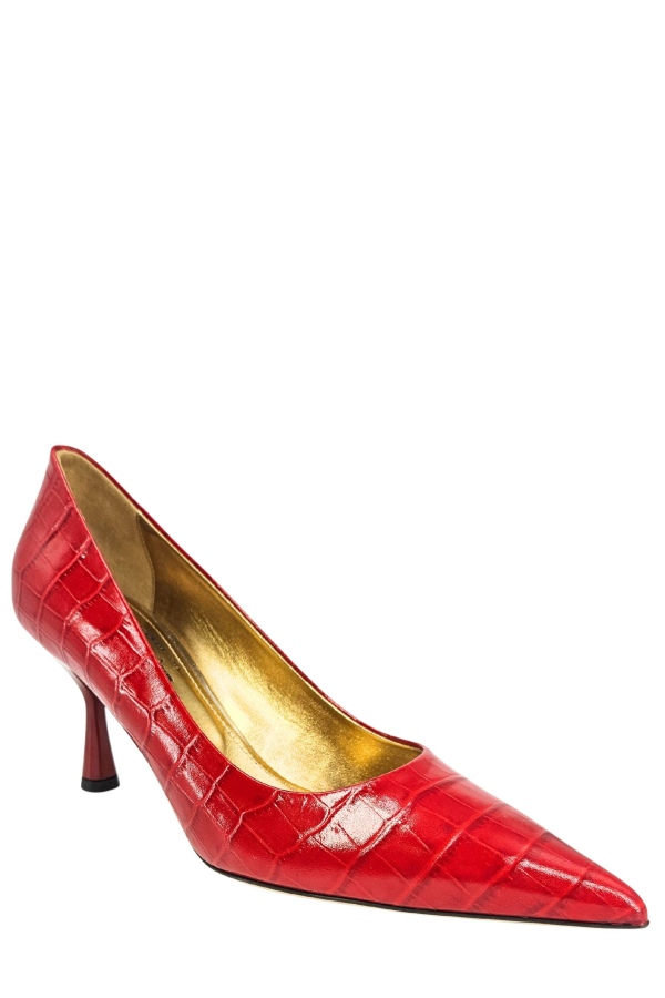 Madison Maison Annuccia Leather Moc Croc Hi Heel Pump - Red