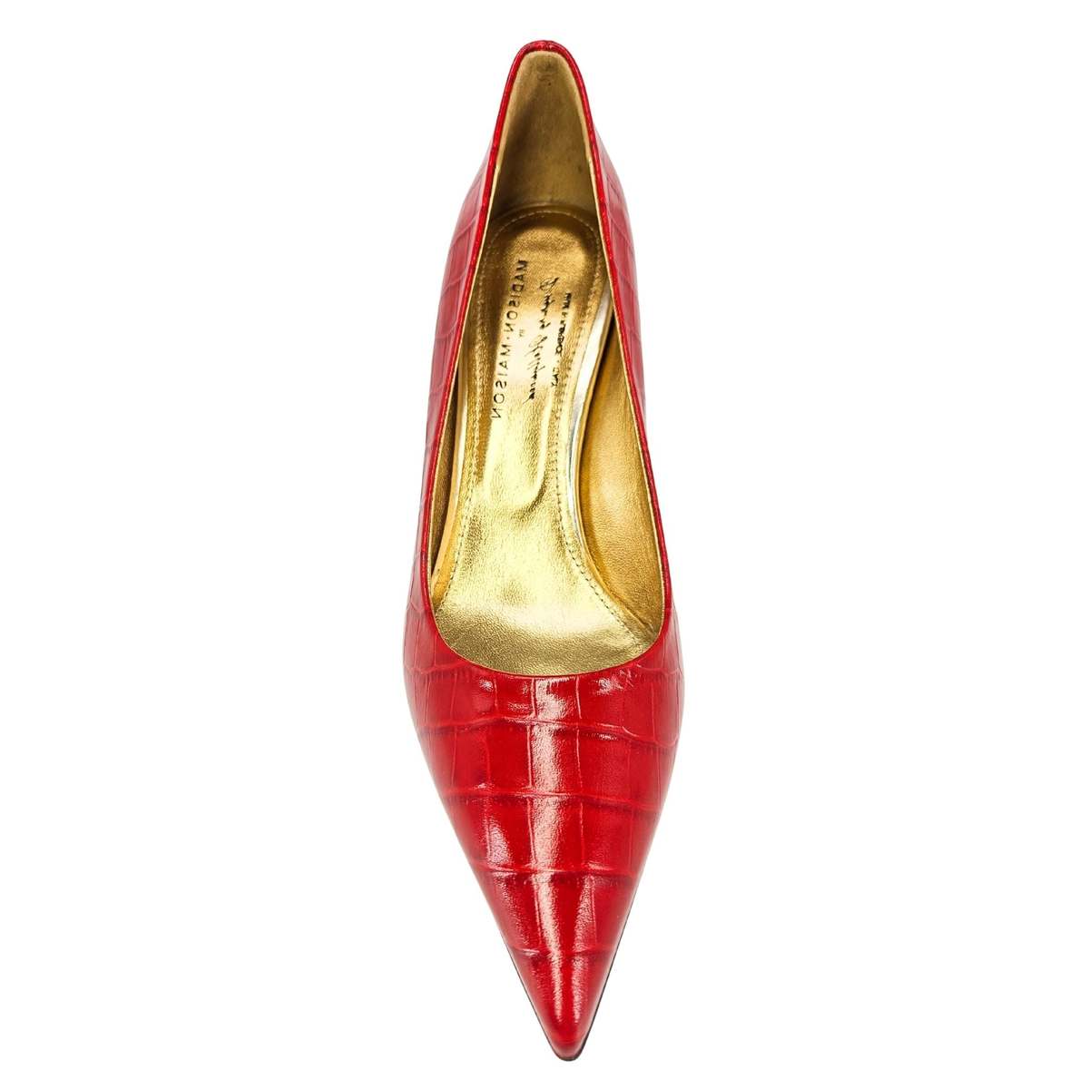 Madison Maison Annuccia Leather Moc Croc Hi Heel Pump - Red - Image 4 of 4