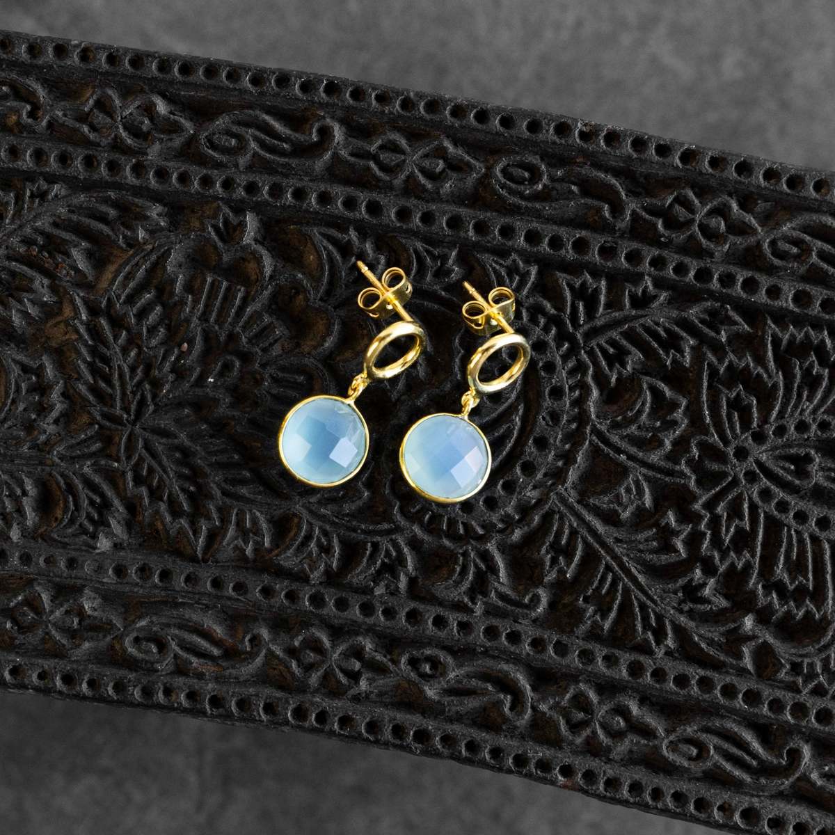 Ten Thousand Villages Sona Chalcedony Blue Gem Drop Earrings - Image 1 of 6