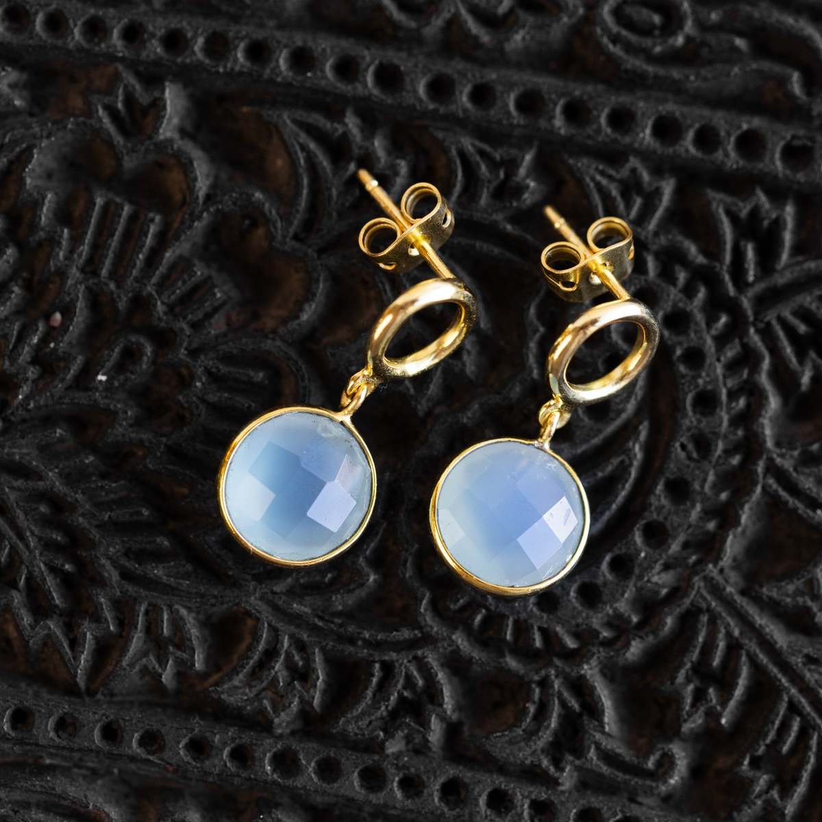 Ten Thousand Villages Sona Chalcedony Blue Gem Drop Earrings - Image 2 of 6