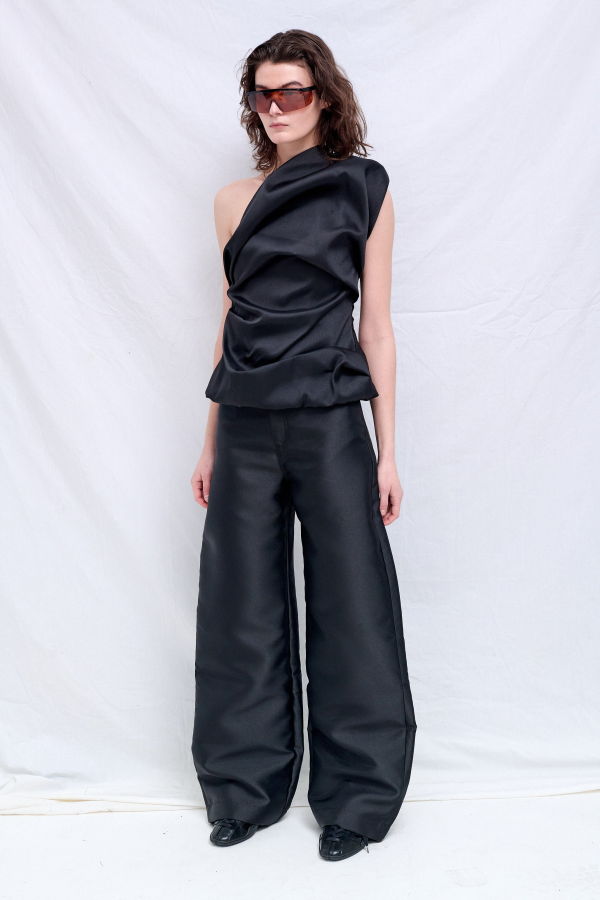 Marques Almeida Black Heavy Satin Boyfriend Style Trousers
