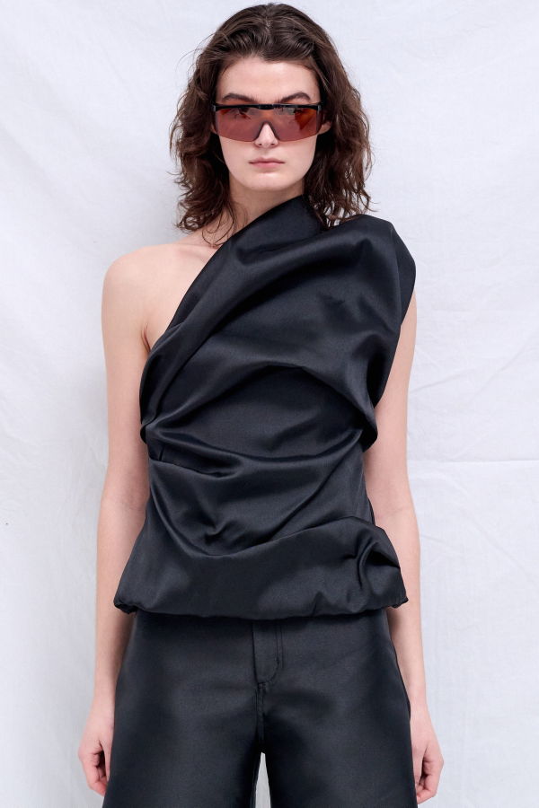 Marques Almeida Heavy Satin Draped Top With Asymmetric Neckline