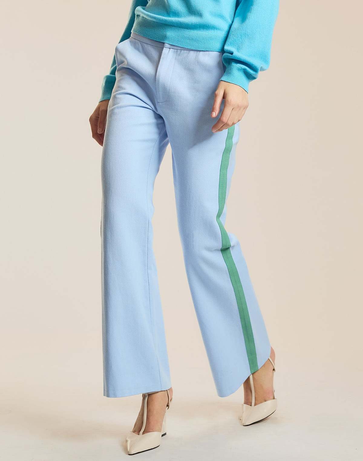 Cynthia Rowley Riley Side Stripe Cropped Flare Pants - Blue - Image 1 of 5