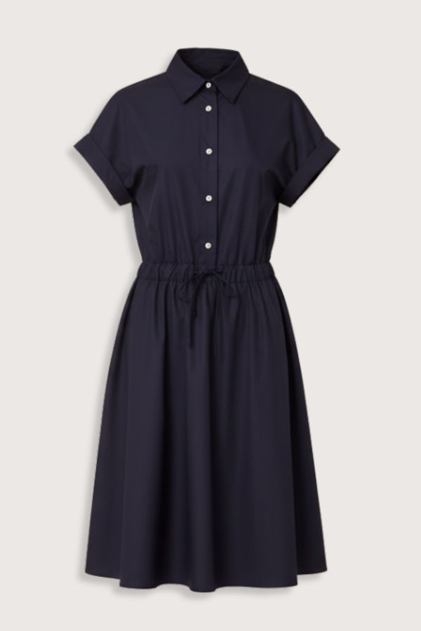 Officine Generale Anae Poplin Short Sleeve Dress - Navy