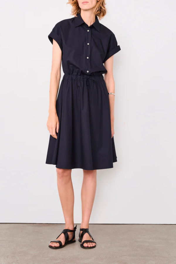 Officine Generale Anae Poplin Short Sleeve Dress - Navy
