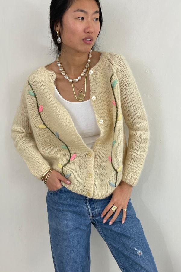 Vintage 60s Hand Knit Italian Fuzzy Wool Mohair Cardigan