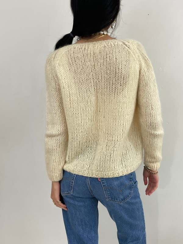 Vintage 60s Hand Knit Italian Fuzzy Wool Mohair Cardigan