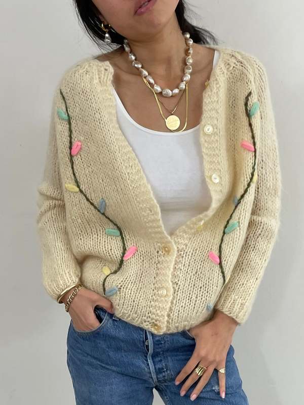 Vintage 60s Hand Knit Italian Fuzzy Wool Mohair Cardigan