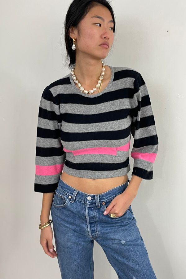 Sonia Rykiel Vintage 80s Striped Lambswool Cropped Sweater