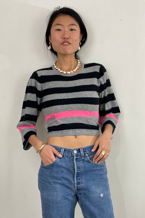 Sonia Rykiel Vintage 80s Striped Lambswool Cropped Sweater