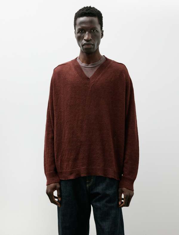 Our Legacy Rue V-Neck Cabernet Cyclone Linen Sweater