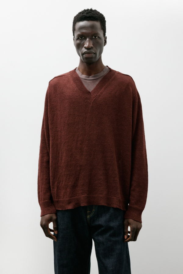 Our Legacy Rue V-Neck Cabernet Cyclone Linen Sweater