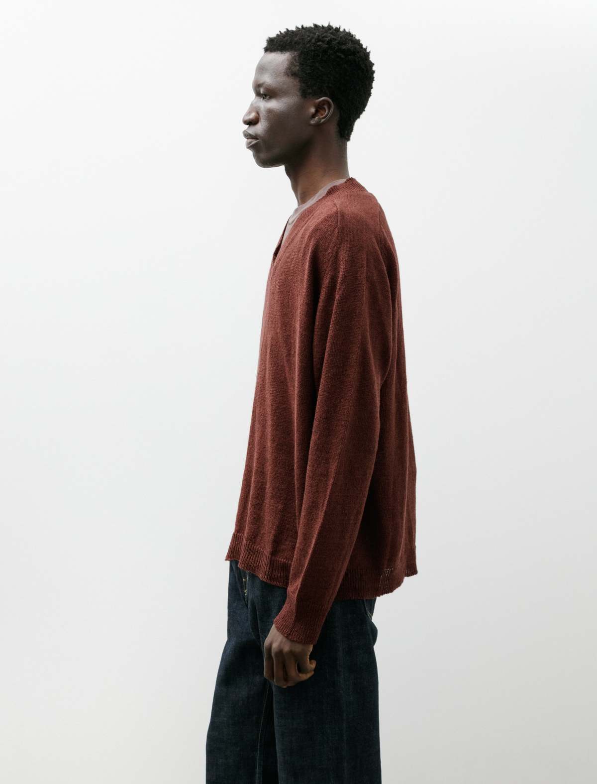 Our Legacy Rue V-Neck Cabernet Cyclone Linen Sweater - Image 3 of 7