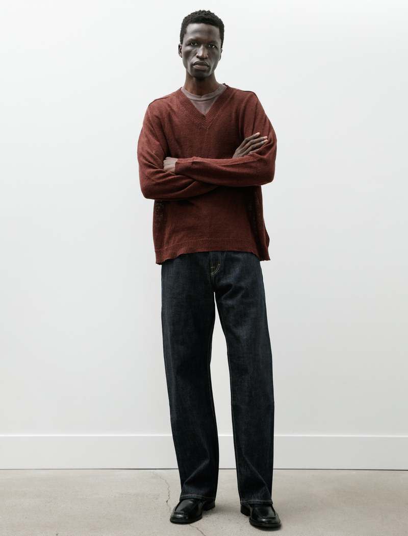 Our Legacy Rue V-Neck Cabernet Cyclone Linen Sweater