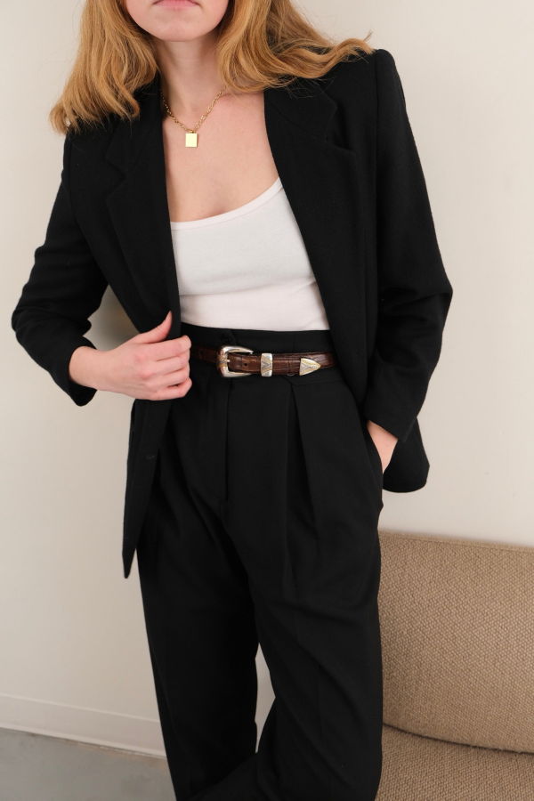 Hermine Vintage 90s Obsidian Wool Two Button Blazer - Black