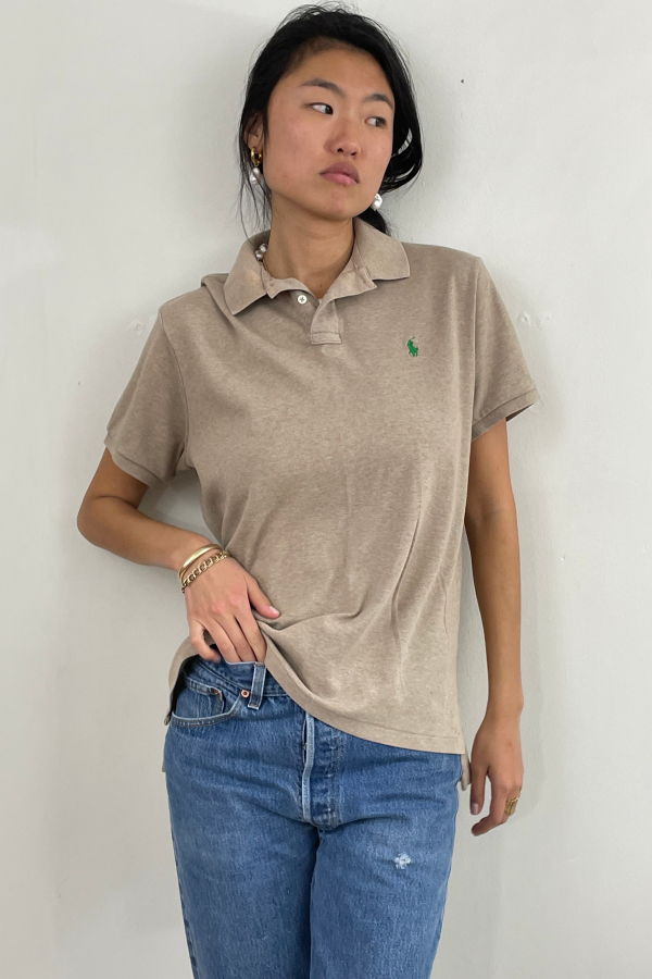 Ralph Lauren Vintage Y2K Cotton Boyfriend Polo Shirt - Oatmeal
