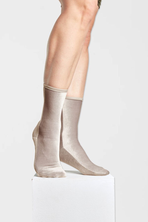 Simone Wild Velvet Ankle Socks - Taupe