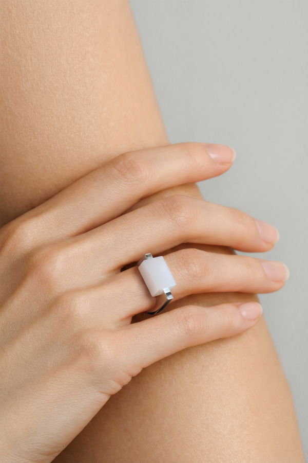 seree Year of the Horse White Hanbai Jade Saddle Ring