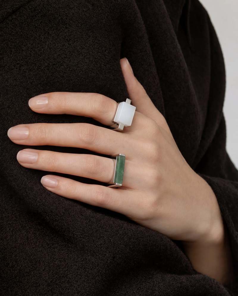seree Year of the Horse White Hanbai Jade Saddle Ring