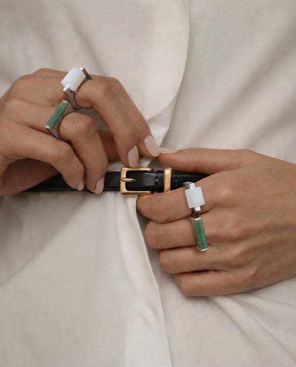 seree Year of the Horse White Hanbai Jade Saddle Ring