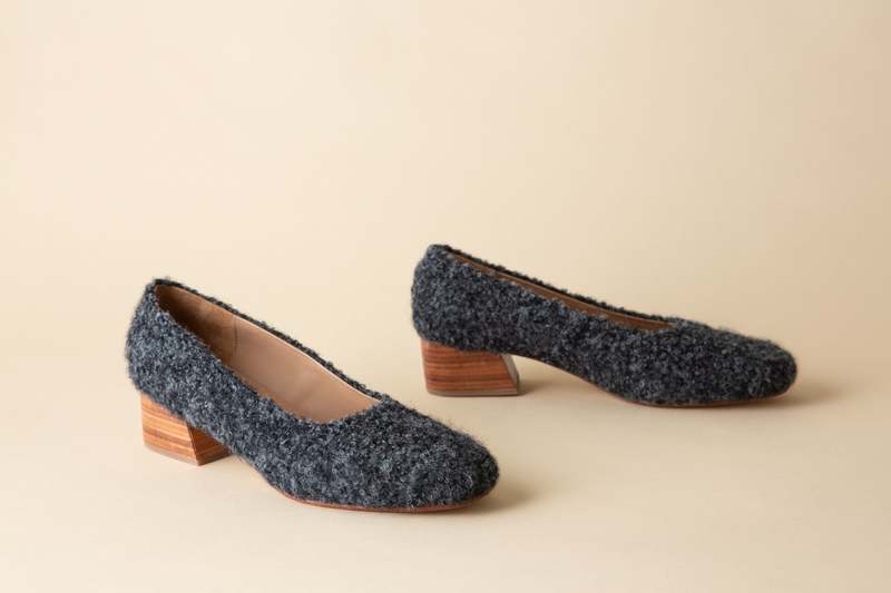 Huma Blanco Luisa Low Heel Charcoal Alpaca Heels