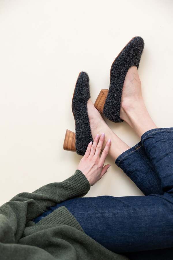 Huma Blanco Luisa Low Heel Charcoal Alpaca Heels