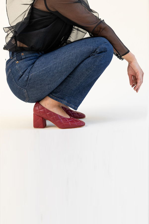 Huma Blanco Salvador Block Heel Quilted Pumps - Cherry