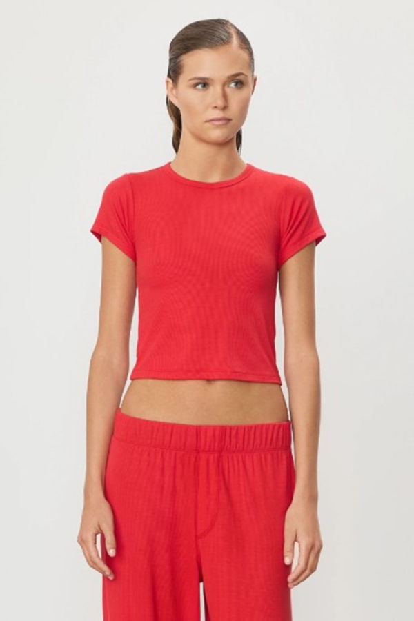 ÉTERNE Chloe Short Sleeve Ribbed Baby Tee Top