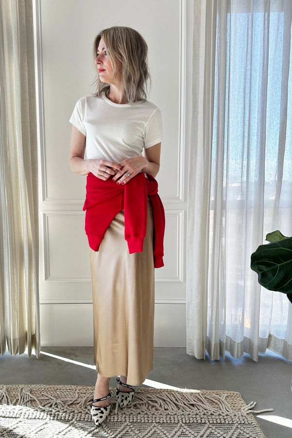 ÉTERNE Fitted Crewneck Short Sleeve Tee - Ivory