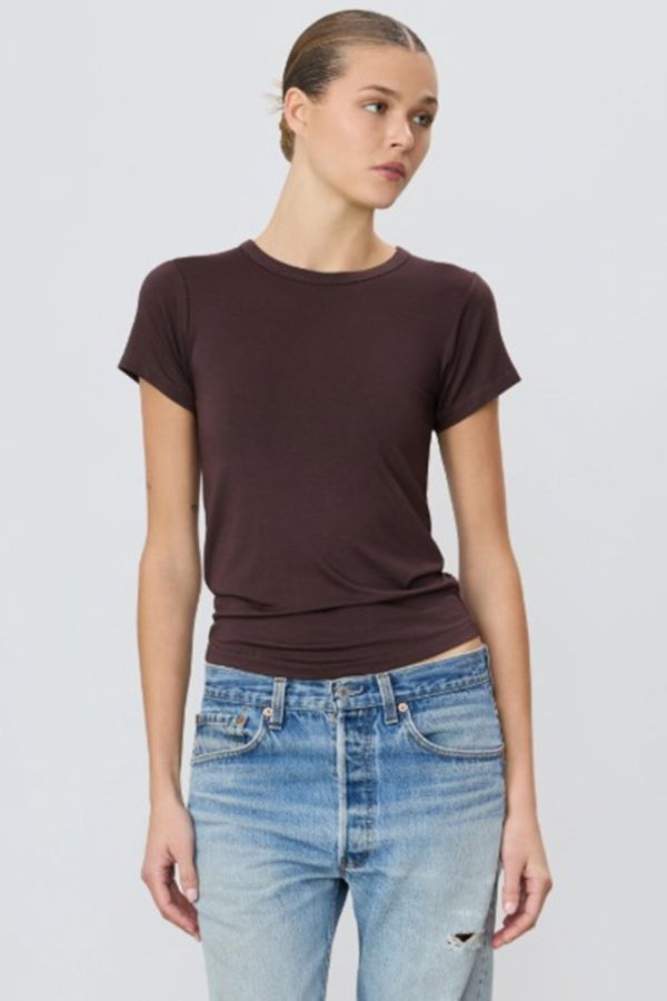 ÉTERNE Fitted Crewneck Short Sleeve T-Shirt - Espresso