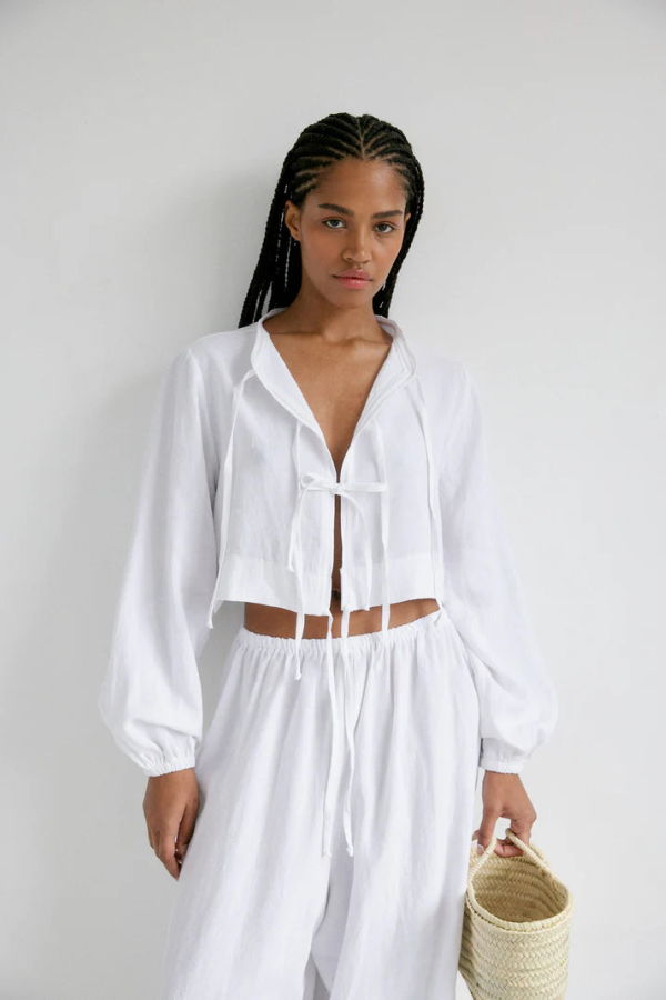 Bohème Linen Tie Top Blouse