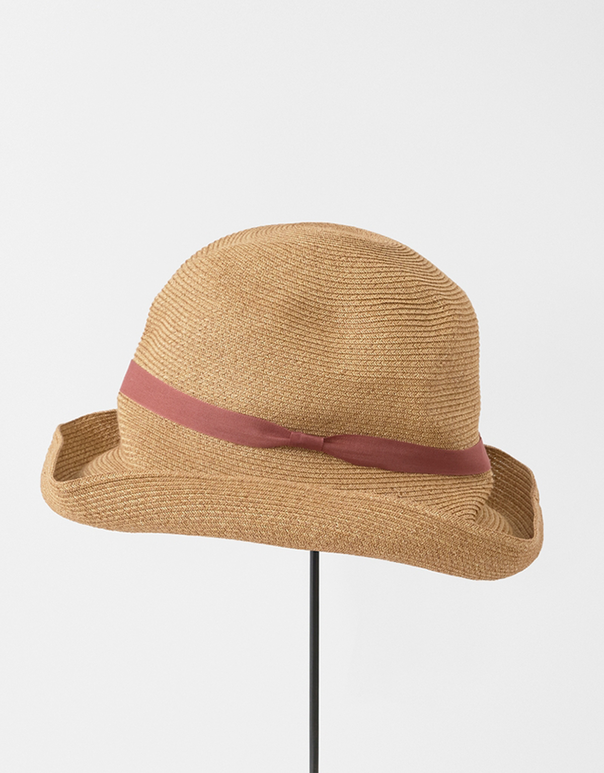 Mature Ha Mixed Brown Pale Red Ribbon Large Brimmed Box Hat - Image 2 of 6
