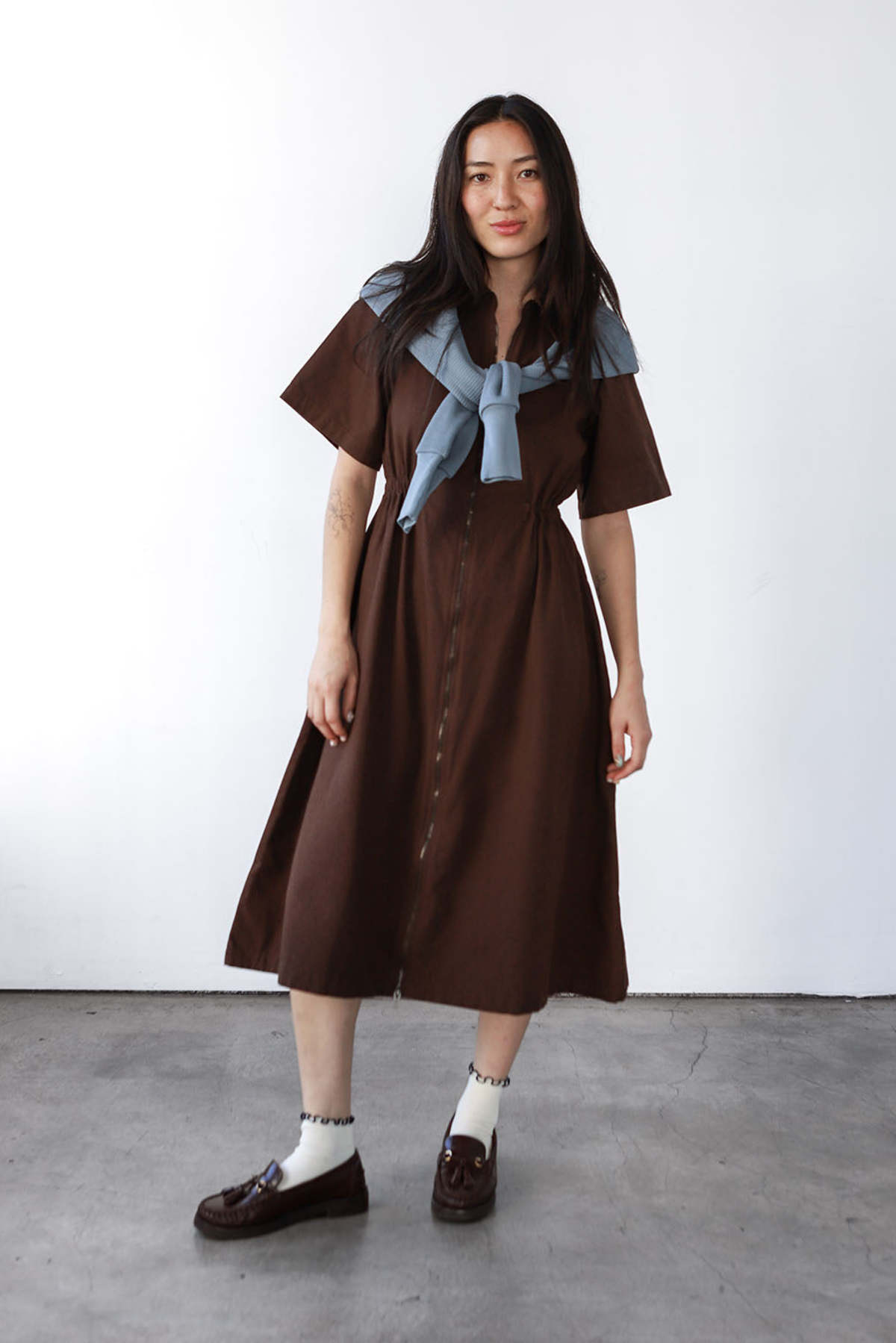 Noble Long Utility Dress - Chocolate - Image 1 of 10