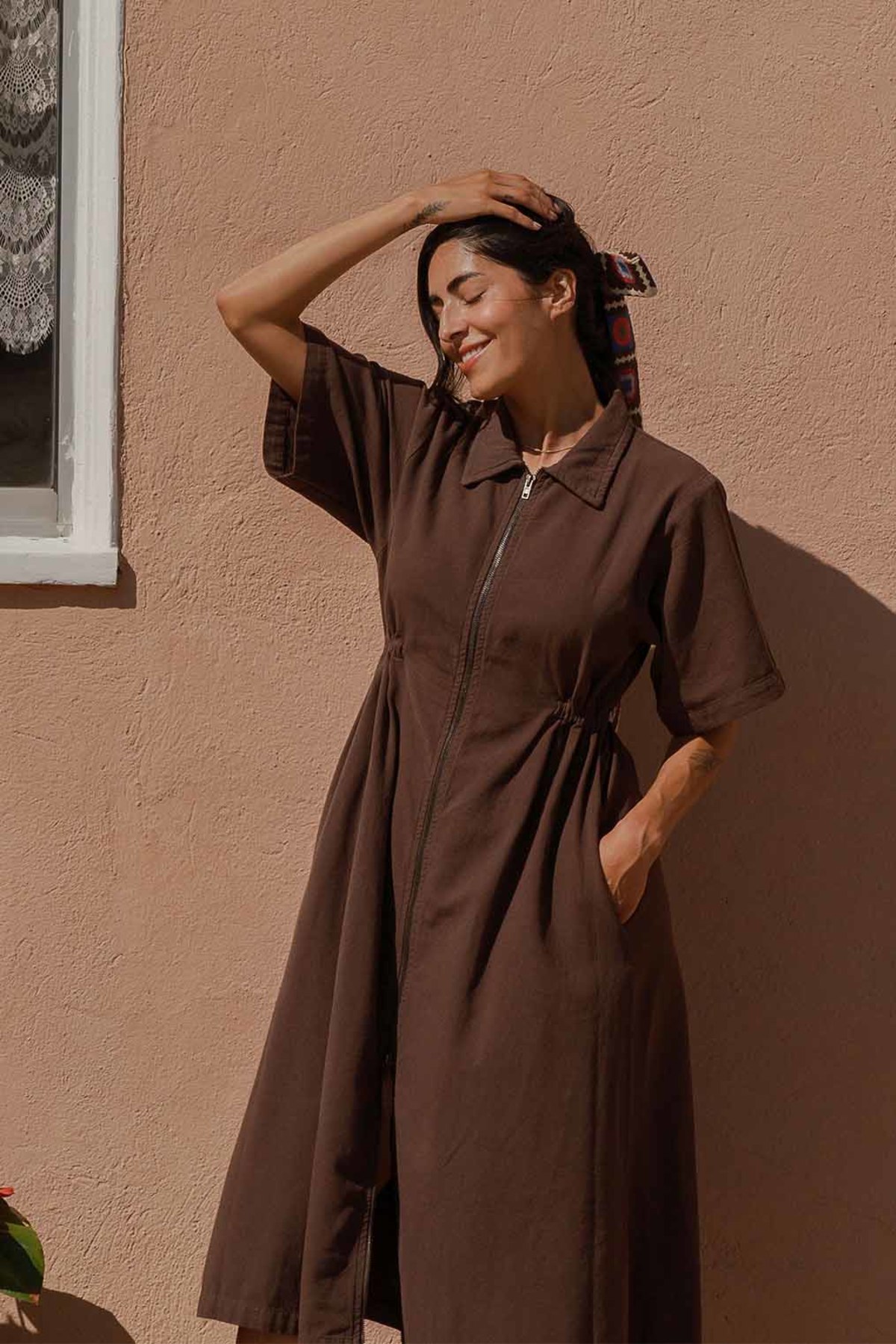 Noble Long Utility Dress - Chocolate - Image 6 of 10