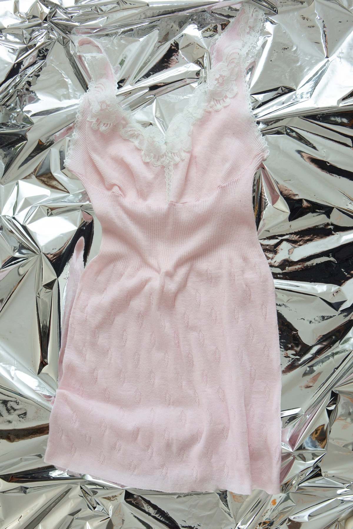 Dead Stock Vintage Pointelle Thermal Slip - Pale Pink - Image 1 of 2