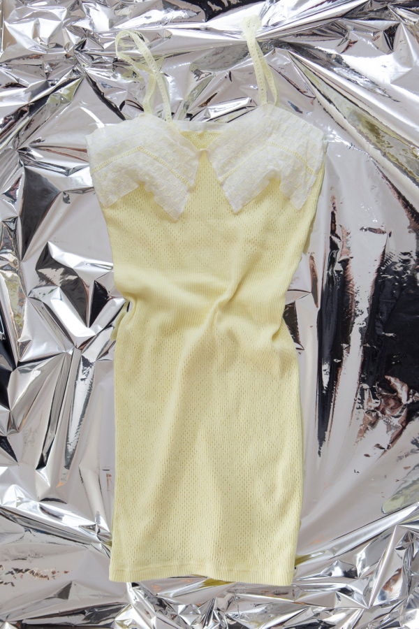 Dead Stock Vintage Pointelle Thermal Slip - Lemon