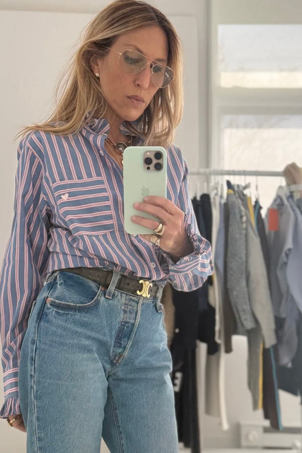 Kerri Rosenthal Mia Ruffle Stripe Shirt