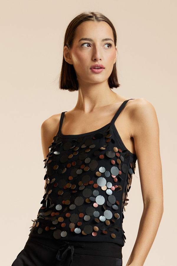 Cynthia Rowley Paola Paillette Cami - Black