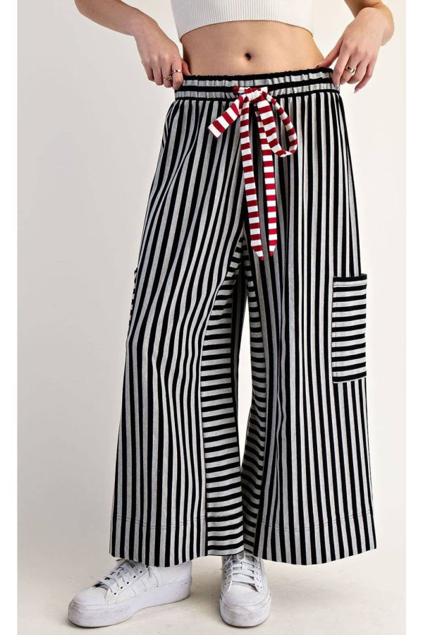 The Collective Park City Striped Relaxed Cozy Pants - Black