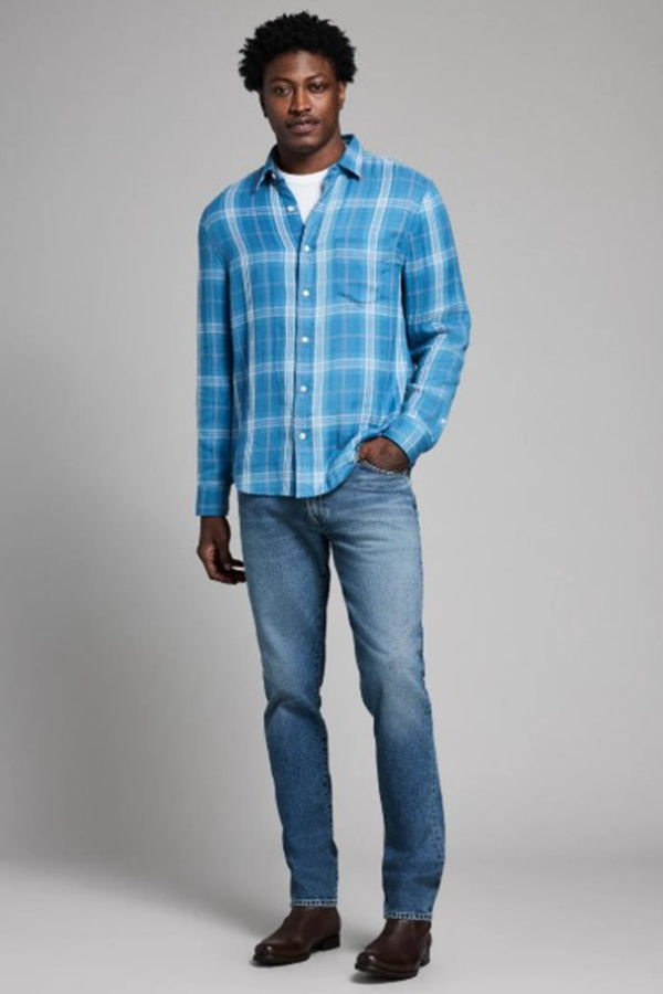 Billy Reid Double Face Plaid Cypress Shirt - Indigo