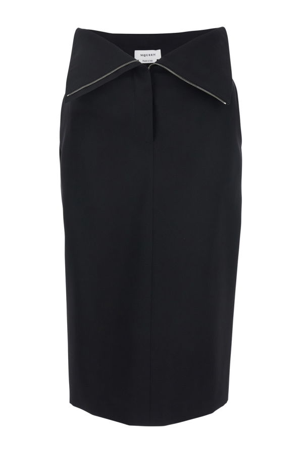 Alexander McQueen Foldover Waist Skirt With Rear Single Slit - Black