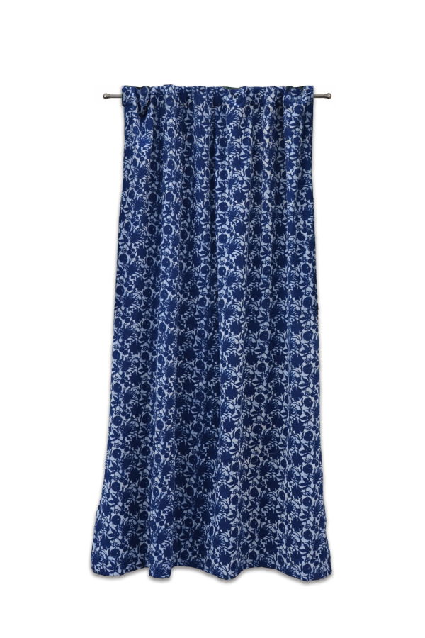 Ichcha Boho Window Curtain Blue Flowers Cotton Panel Curtain