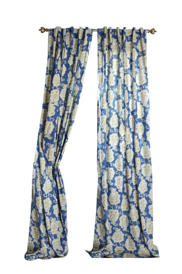 Ichcha Floral Block Print Curtain - Rose Gold